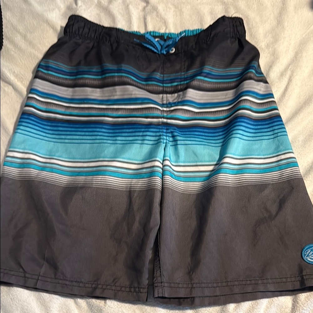 Boys 18/20 ZeroXposur Striped Blue and Gray Swim Shorts